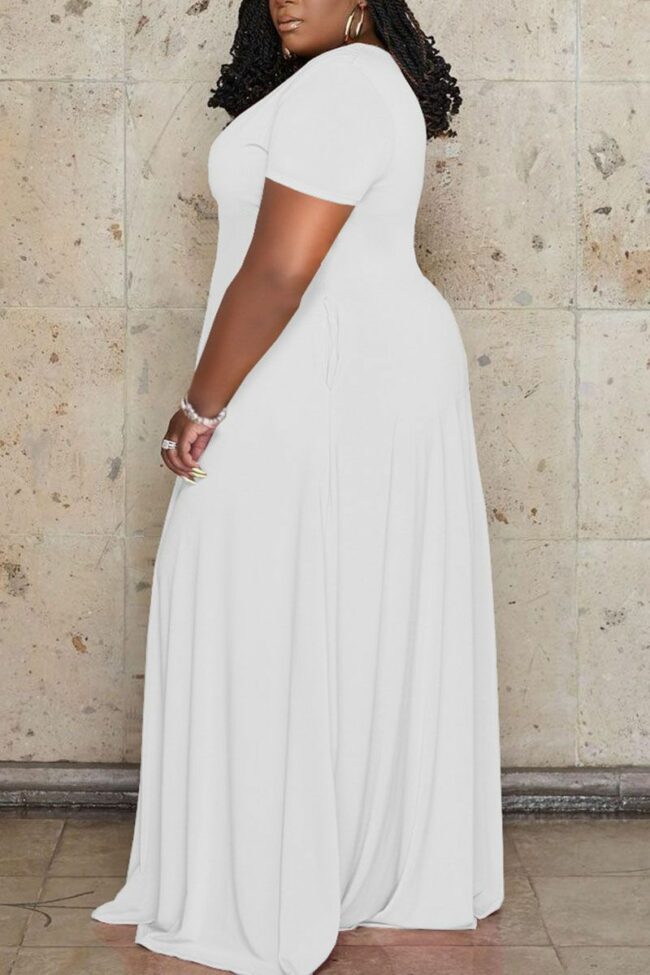 Casual Solid Split Joint V Neck Straight Plus Size Dresses