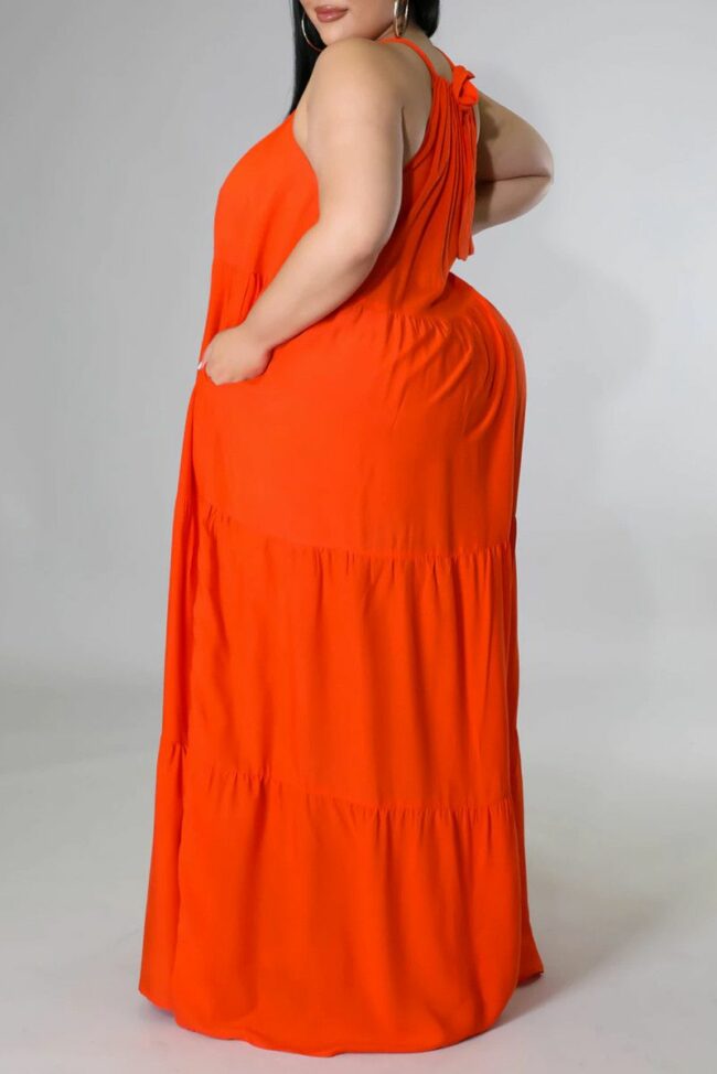 Sexy Casual Solid Backless O Neck Sleeveless Dress Plus Size Dresses