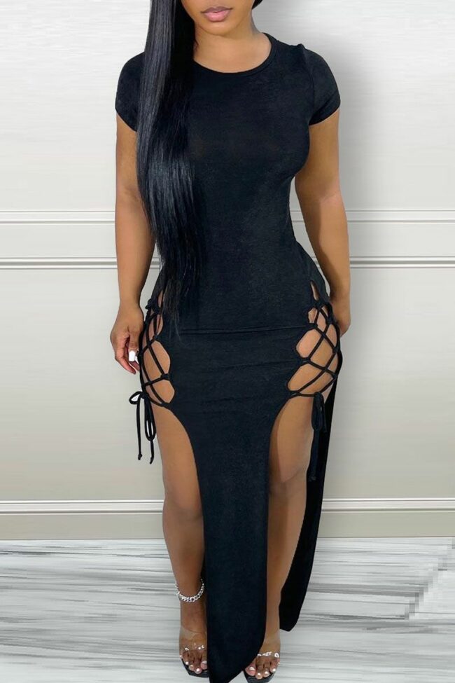 Sexy Solid Split Joint Slit O Neck Straight Dresses