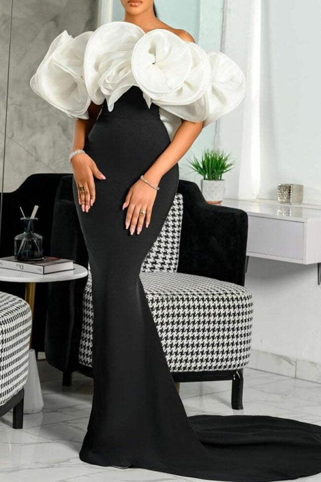 Elegant Solid Split Joint Asymmetrical Off the Shoulder Evening Dress Dresses