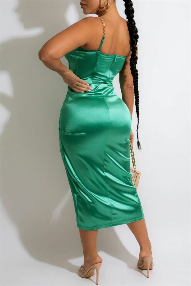 Fashion Sexy Solid Split Joint Slit Spaghetti Strap Sleeveless Dress Dresses
