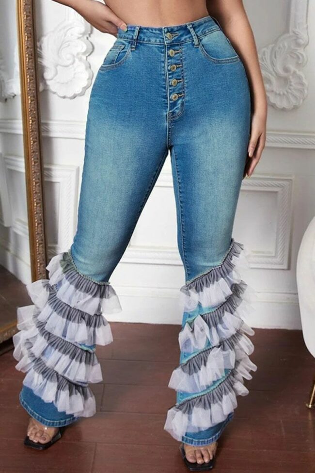 Casual Street Solid Split Joint High Waist Denim Jeans