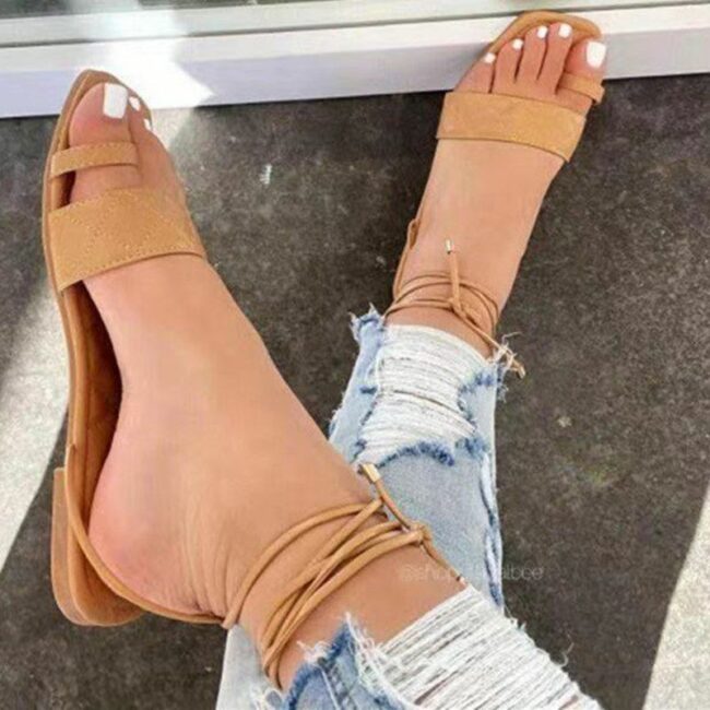 Fashion Casual Bandage Split Joint Solid Color Square Shoes