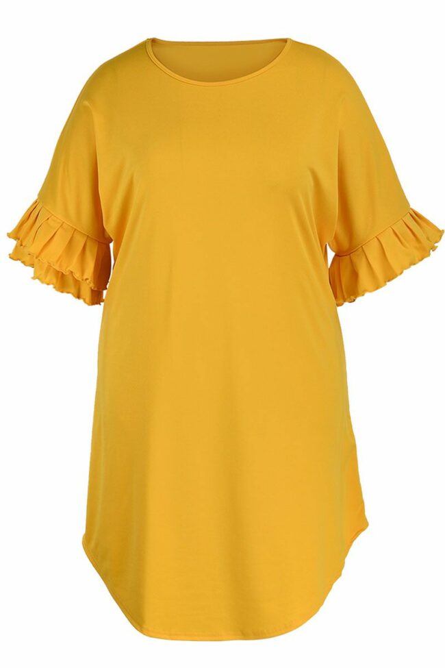 Casual Solid Split Joint Asymmetrical O Neck Straight Plus Size Dresses
