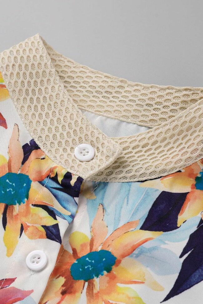 Fashion Casual Print Split Joint Buckle Flounce Fold Stringy Selvedge Mandarin Collar Dresses
