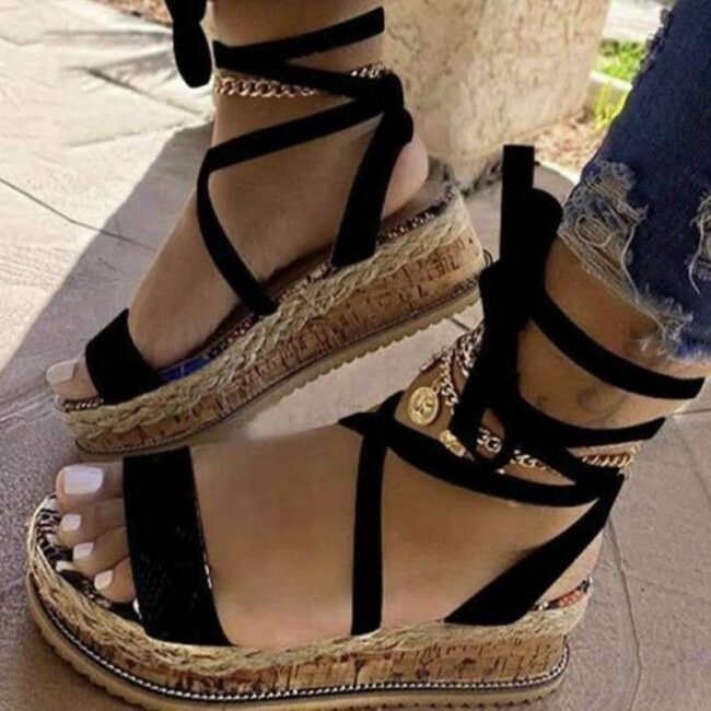 Fashion Casual Bandage Split Joint Round Comfortable Wedges Shoes