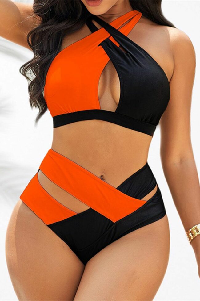 Fashion Sexy Print Hollowed Out Split Joint Backless Swimwears (With Paddings)