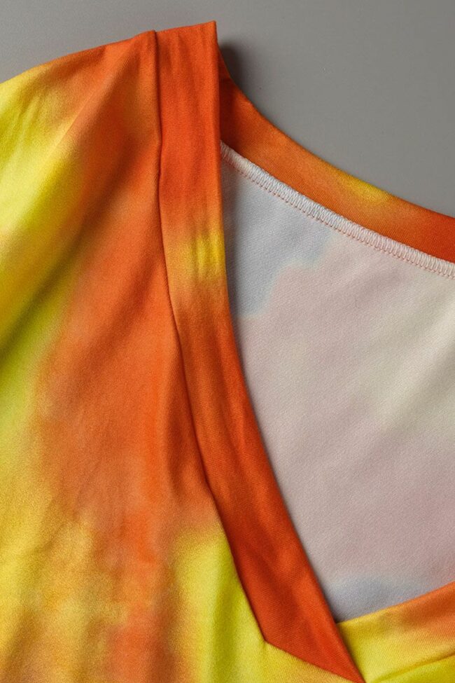 Fashion Casual Print Tie Dye Split Joint V Neck Plus Size Jumpsuits