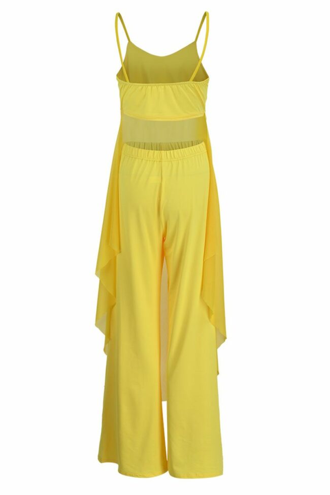 Casual Solid Split Joint Asymmetrical Spaghetti Strap Sleeveless Two Pieces