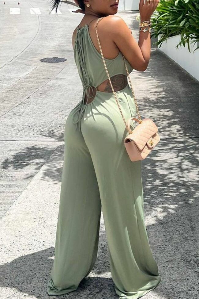 Sexy Solid Bandage Hollowed Out Patchwork Straight Jumpsuits