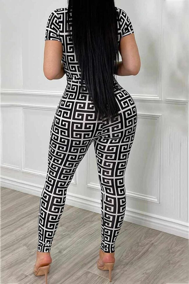Fashion Casual Print Patchwork V Neck Jumpsuits