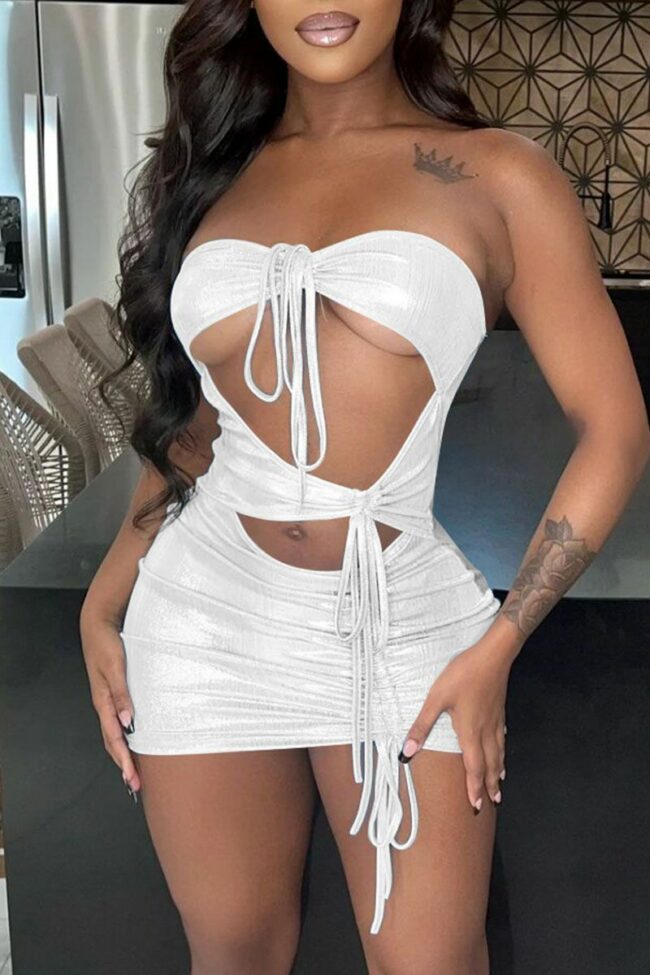 Sexy Solid Bandage Backless Strapless One Step Skirt Dresses