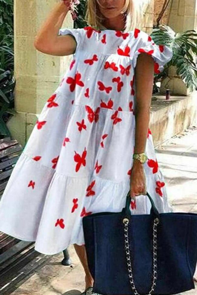 Casual Sweet Print Patchwork O Neck A Line Dresses
