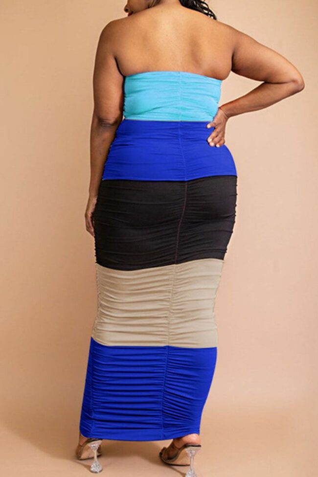 Sexy Solid Patchwork Strapless One Step Skirt Plus Size Dresses