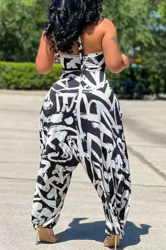 Fashion Sexy Casual Print Backless Strapless Regular Jumpsuits
