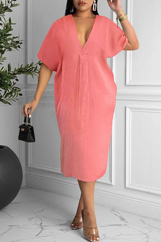 Casual Solid Patchwork V Neck Straight Dresses